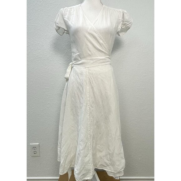 Calypso Dresses & Skirts - CALYPSO Christiane Celle Womens XS White 100% Linen Short Sleeve Wrap DRESS EUC